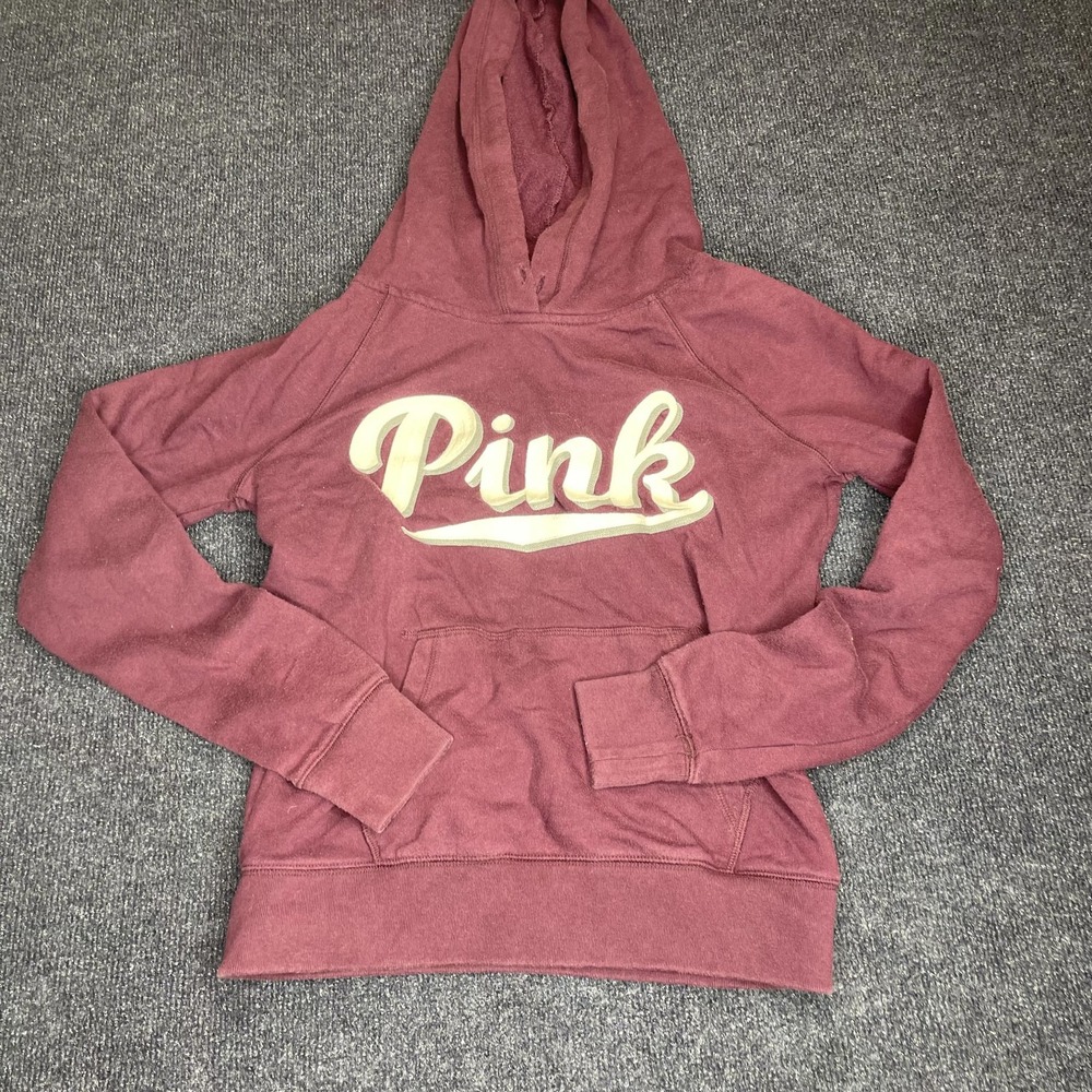 Pink Victoria's Secret Hoodie Womens Small Burgundy Logo Pullover Sweatshirt‎